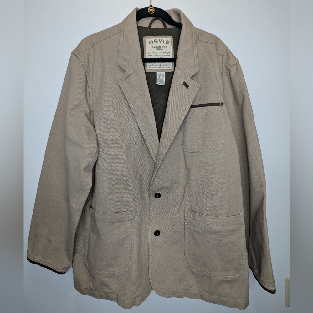 Vintage Orvis Zambezi Twill Men's Jacket Size 48 Tan Suede Elbow Patch Professor